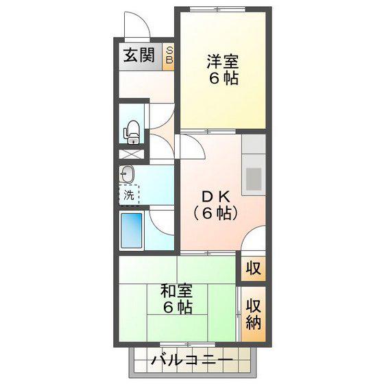 ハイツサンシャイン(2DK/2階)の間取り写真
