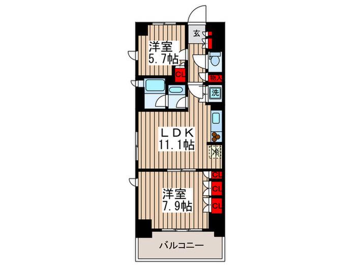 エスティメゾン豊洲レジデンス(2LDK/6階)の間取り写真