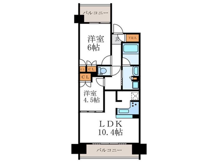 ザ・京都レジデンス四条河原町(2LDK/7階)の間取り写真