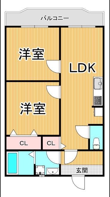南武庫之荘ハイツ(2LDK/1階)の間取り写真
