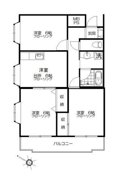 リバティヒルA(3DK/2階)の間取り写真