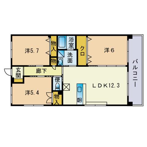 光安ビル(3LDK/6階)の間取り写真