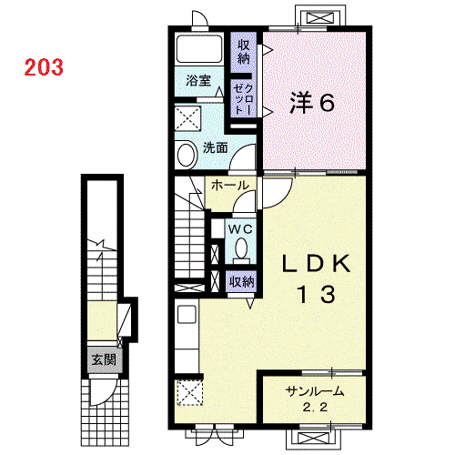 グリーン・南天(1LDK/2階)の間取り写真