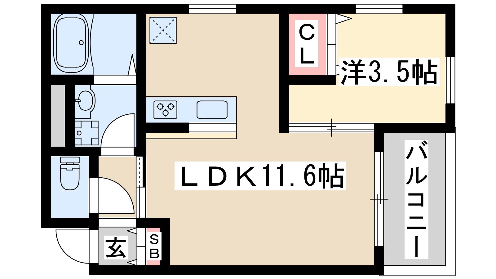 アムールヴィル江坂(1LDK/2階)の間取り写真