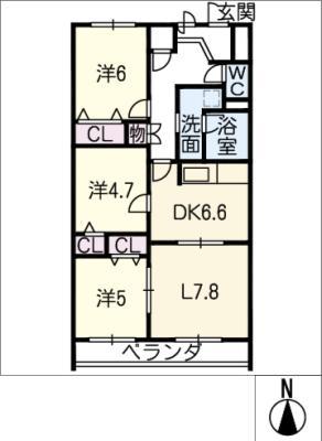 ライオンズマンション石川橋214(3LDK/2階)の間取り写真