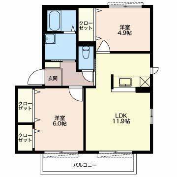 クレメント C(2LDK/2階)の間取り写真