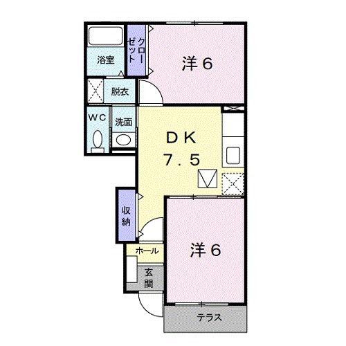 エレガンス・K I(2DK/1階)の間取り写真