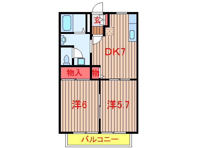 フローラコート弐番館(2DK/2階)の間取り写真