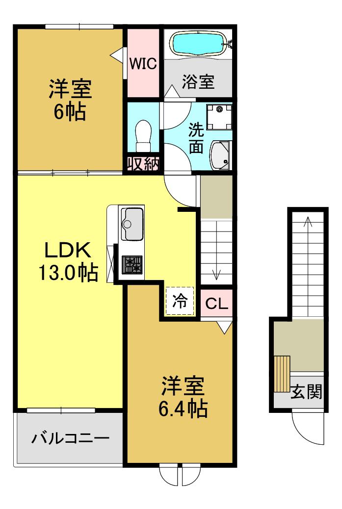 シエロガーデンかつらぎA(2LDK/2階)の間取り写真