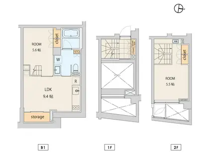 エスセナーリオ牛込柳町(2LDK/1階)の間取り写真