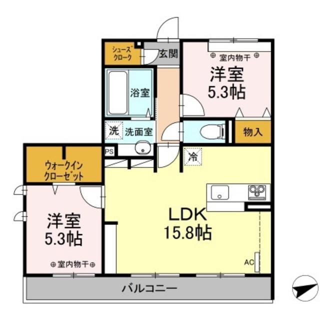 サン・メゾン小山中央(2LDK/1階)の間取り写真