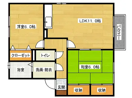 セジュール行友II(2LDK/2階)の間取り写真