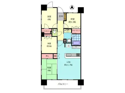 サンクレイドル大分城址公園 弐番館(4LDK/11階)の間取り写真