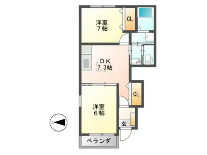 ファシネイション春日II(2DK/1階)の間取り写真