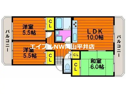 ドミール福島B(3LDK/1階)の間取り写真