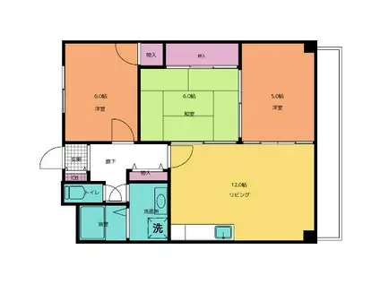 シティハイツII(3LDK/4階)の間取り写真