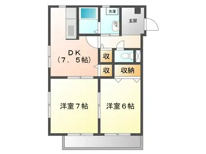 オフリール滝の水イースト・ウエスト(2DK/1階)の間取り写真