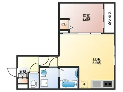 メゾンみけ(1LDK/2階)の間取り写真
