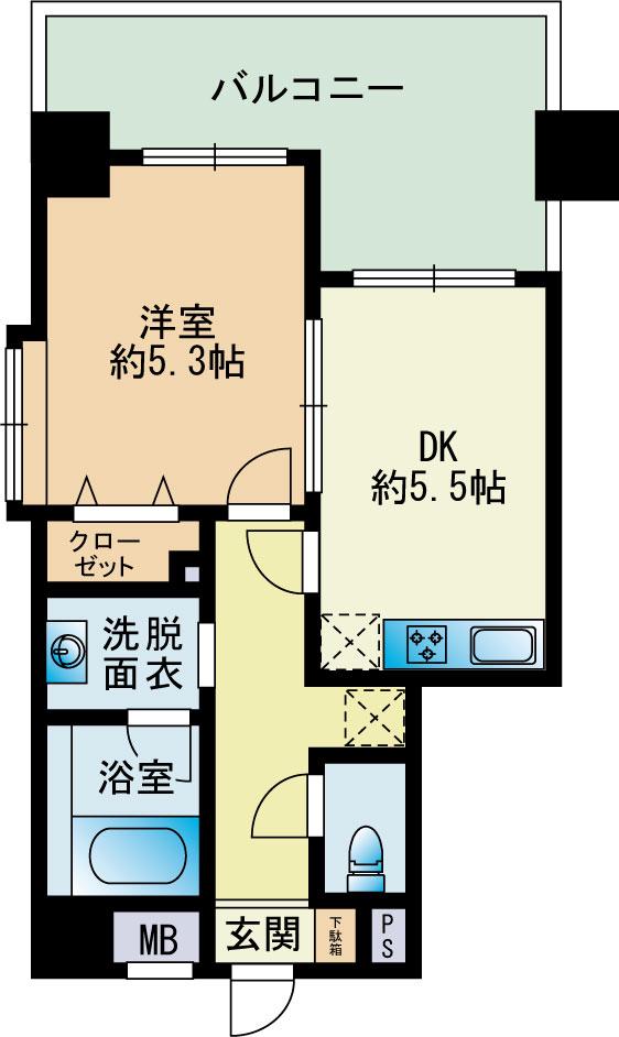 高口箔屋ビル(1DK/8階)の間取り写真