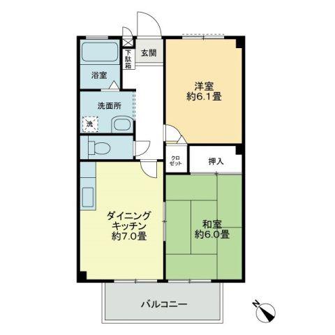 フォブール川津 D棟(2DK/2階)の間取り写真