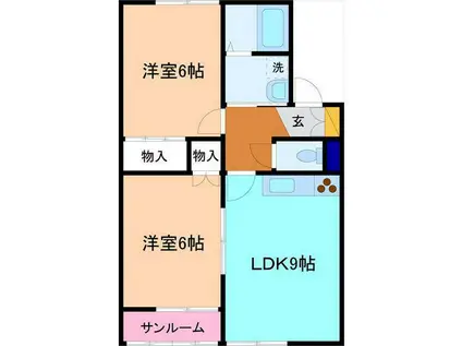 ハイツフローラII(2DK/1階)の間取り写真