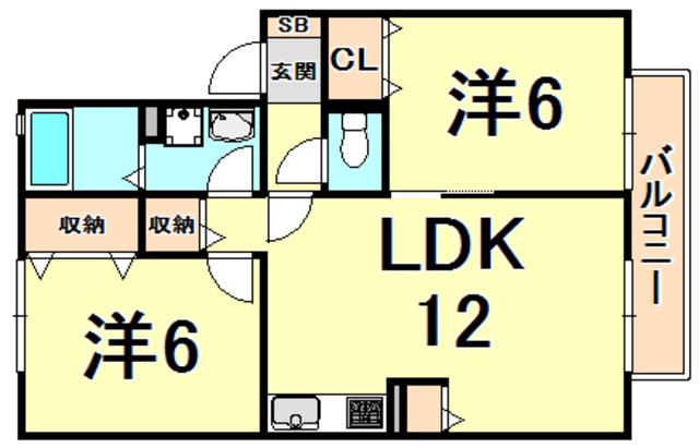 ハイカムール松井(2LDK/2階)の間取り写真