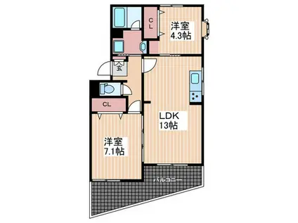 トリヴァンベール戸坂(2LDK/1階)の間取り写真