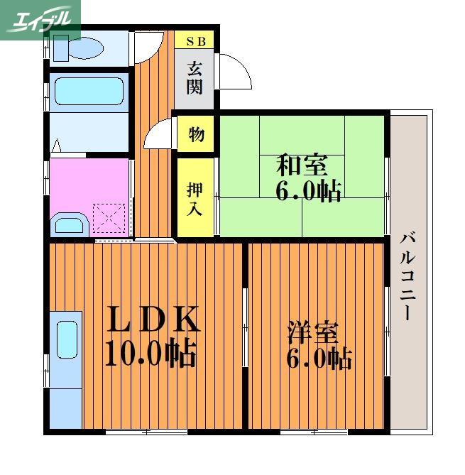 JR宇野線 常山駅 徒歩48分 2階建 築24年(2LDK/2階)の間取り写真