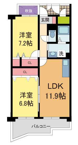 KDXレジデンス夙川ヒルズ 1番館(2LDK/4階)の間取り写真
