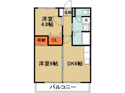 クリスタルセティーム(2DK/1階)の間取り写真