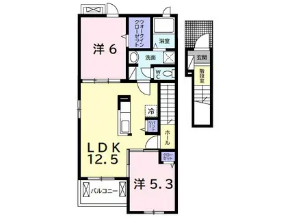 アンソレイエ I(2LDK/2階)の間取り写真