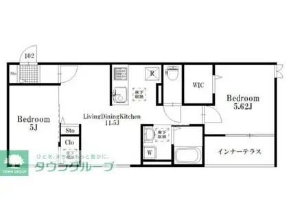 ソル プエンテ六町(2LDK/1階)の間取り写真