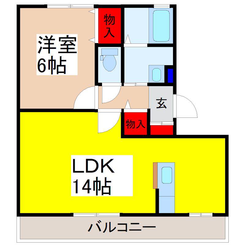 ラ ルーナB(1LDK/3階)の間取り写真