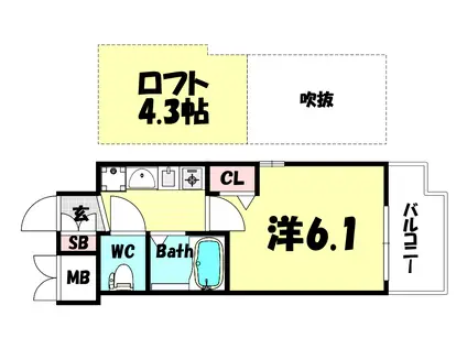 ESTEMCOURT三宮イーストポルトマーレ(1K/4階)の間取り写真
