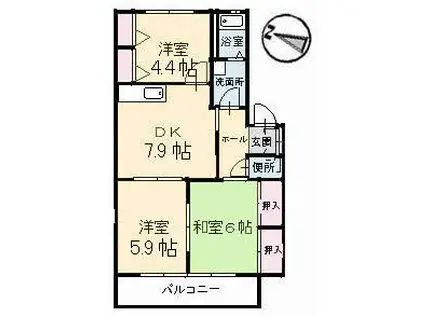 クレール五日市駅前B棟(3DK/2階)の間取り写真