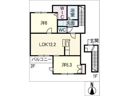 ポラリスTK(2LDK/2階)の間取り写真