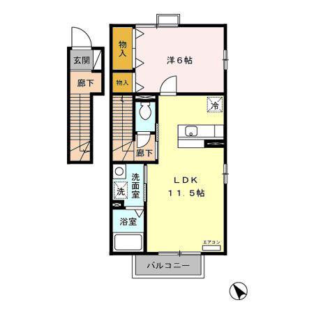 クレスト雅A棟(1LDK/2階)の間取り写真