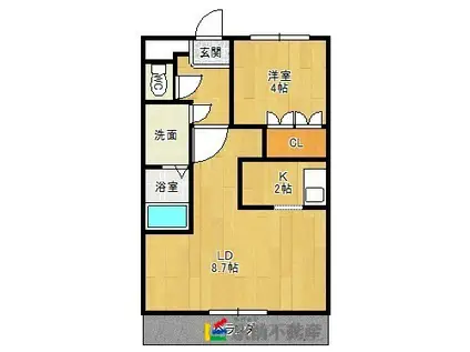 エクセルハイムあしかり(1LDK/1階)の間取り写真