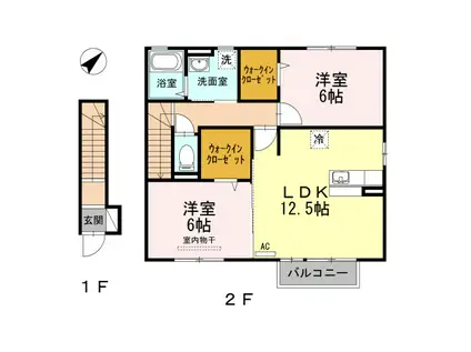 エスポワールMANABEA棟(2LDK/2階)の間取り写真