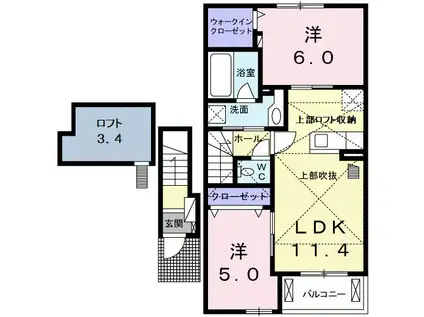 サン ルミエールD(2LDK/2階)の間取り写真