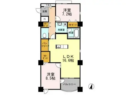 レジデンス柱(2LDK/2階)の間取り写真