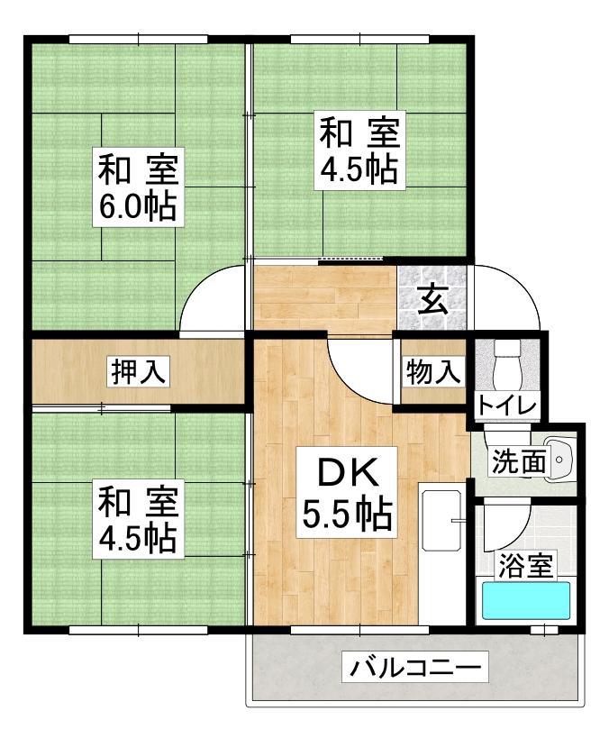 東垂水南(3DK/4階)の間取り写真