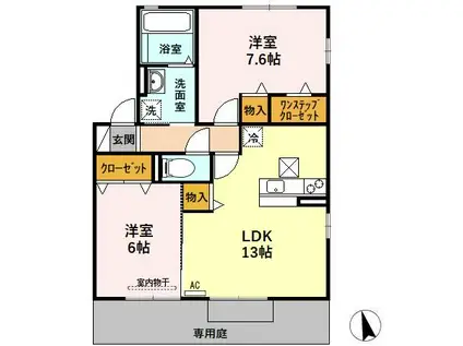 アッパルタメント ディ ソーレ A(2LDK/1階)の間取り写真