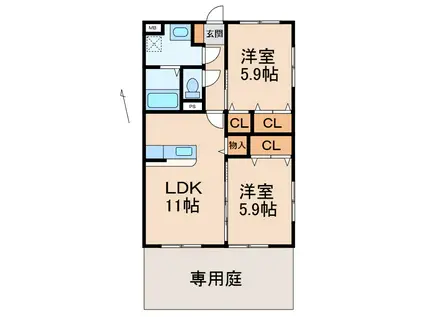 ユーミーシーア(2LDK/1階)の間取り写真