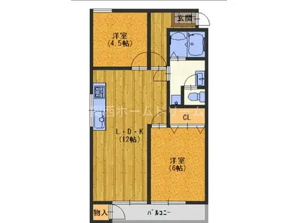 コーポラス都II(2LDK/5階)の間取り写真