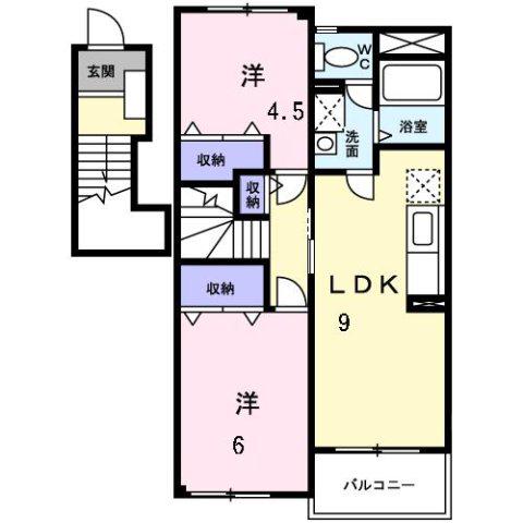 シャポー ルージュM(2LDK/2階)の間取り写真