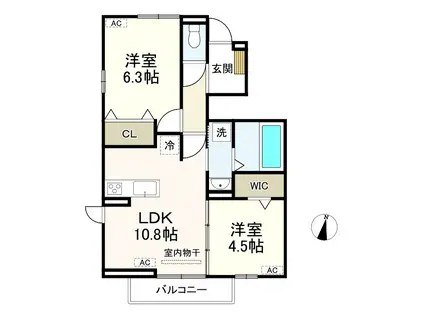 ペニーレーン石神井台 A棟(2LDK/1階)の間取り写真
