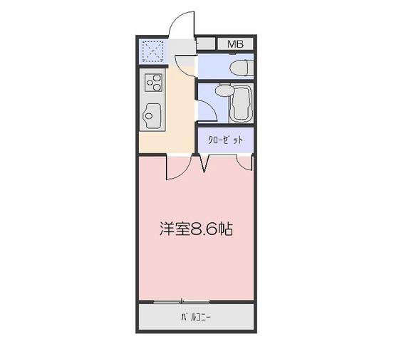ハイツ八之坪(1K/1階)の間取り写真