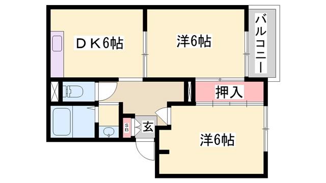 エステートパレス B棟(2DK/2階)の間取り写真