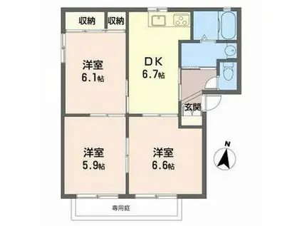メイプルタウンIIA(3DK/1階)の間取り写真